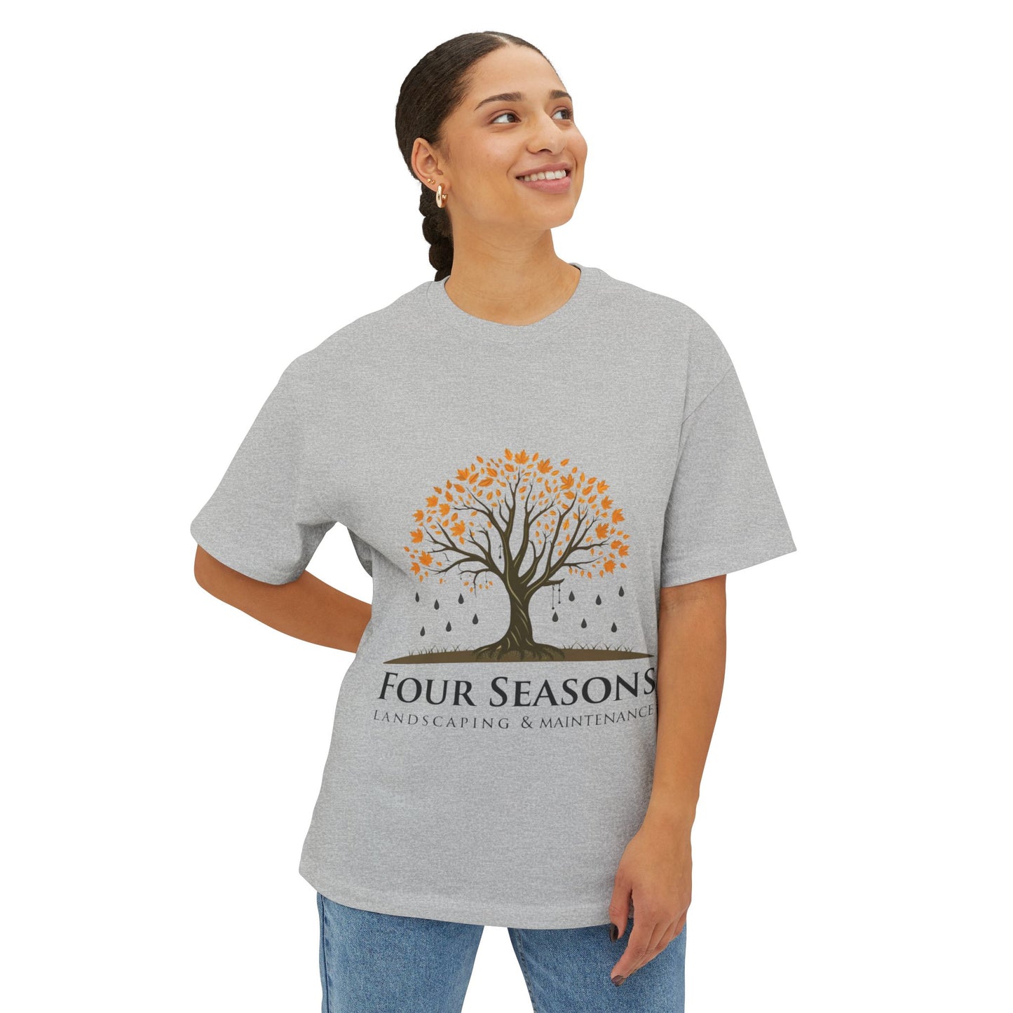 Four Seasons Landscaping Boxy Tee - Unisex Oversized T-Shirt with Tree Design