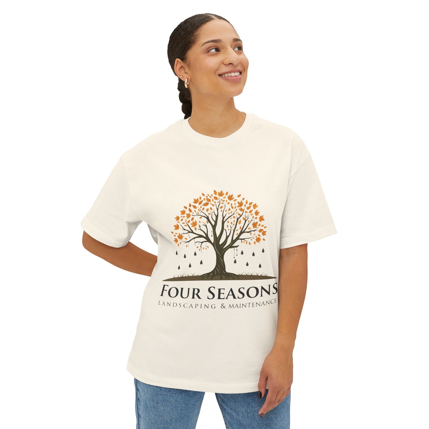 Four Seasons Landscaping Boxy Tee - Unisex Oversized T-Shirt with Tree Design